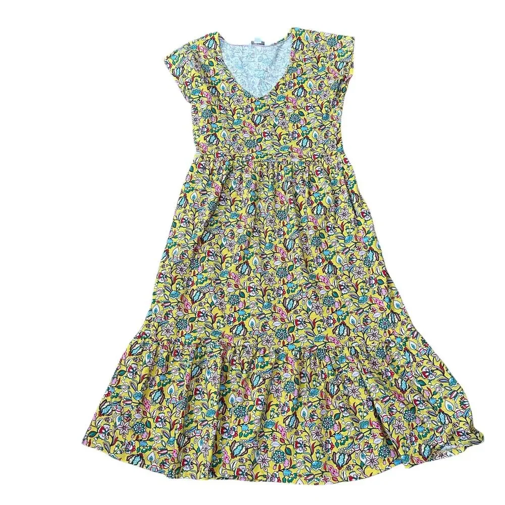 Boden Voop Cotton Tiered Dress Floral Yellow Women's Size UK 8R US 4R - Picture 9 of 12
